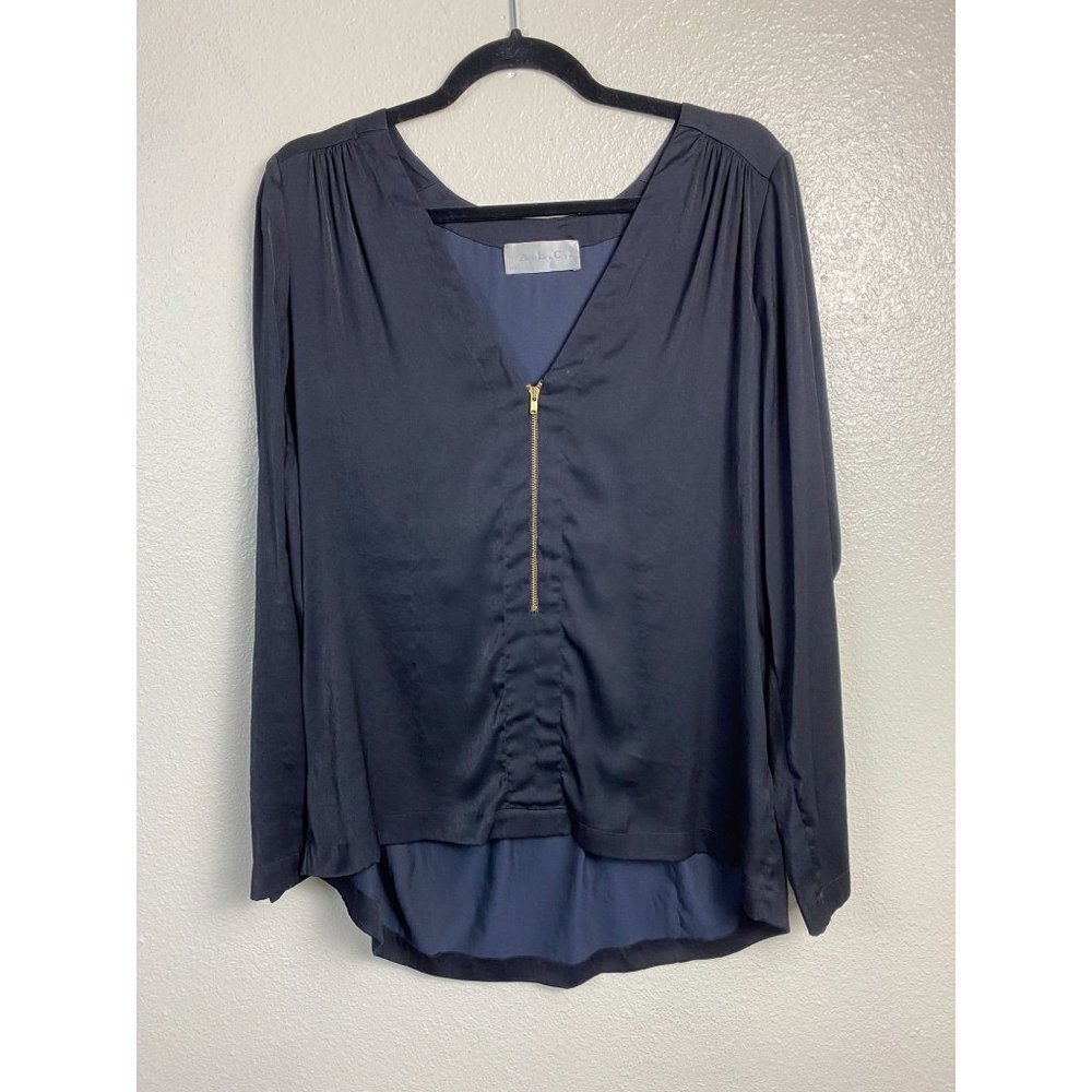 A.L.C Womens Top Womens size XS Exposed Gold Zipper Black Career Office Flowy